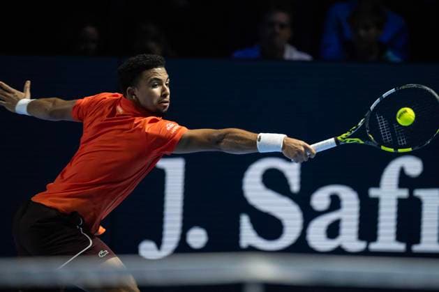 26th October 2024; St. Jakobshalle, Basel, Switzerland; ATP, Tennis Herren 500 Swiss Indoors Basel Tennis, Day 6; Arthur Fils (FRA) in action against Ben Shelton (USA) in the semi finals  ActionPlus12708233 DavidxEmm
