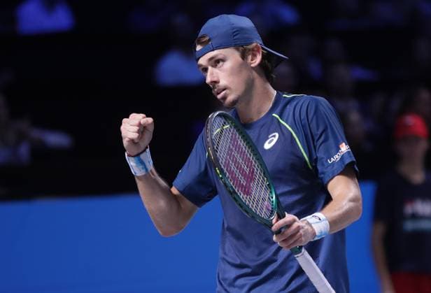 TENNIS - ATP, Tennis Herren Erste Bank Open VIENNA,AUSTRIA,26.OCT.24 - TENNIS - ATP World Tour, Erste Bank Open. Image shows the rejoicing of Alex de Minaur (AUS).  GEPAxpictures xWalterxLuger