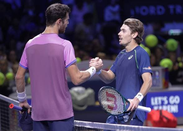TENNIS - ATP, Tennis Herren Erste Bank Open VIENNA,AUSTRIA,26.OCT.24 - TENNIS - ATP World Tour, Erste Bank Open. Image shows Karen Khachanov (RUS) and Alex de Minaur (AUS).  GEPAxpictures xWalterxLuger