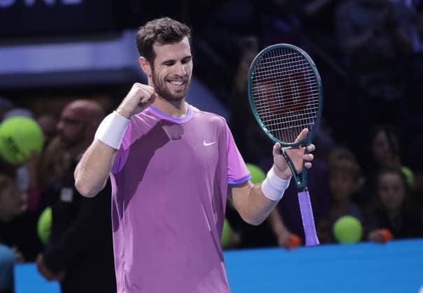 TENNIS - ATP, Tennis Herren Erste Bank Open VIENNA,AUSTRIA,26.OCT.24 - TENNIS - ATP World Tour, Erste Bank Open. Image shows the rejoicing of Karen Khachanov (RUS).  GEPAxpictures xWalterxLuger