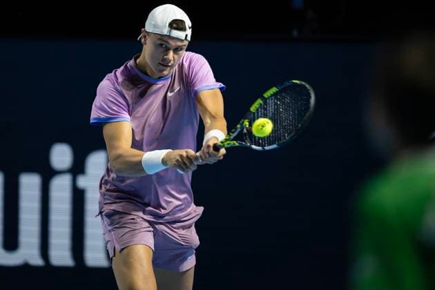 26th October 2024; St. Jakobshalle, Basel, Switzerland; ATP, Tennis Herren 500 Swiss Indoors Basel Tennis, Day 6; Holger Rune (DEN) in action against Giovanni Mpetshi Perricard (FRA) in the semi finals  ActionPlus12708521 DavidxEmm