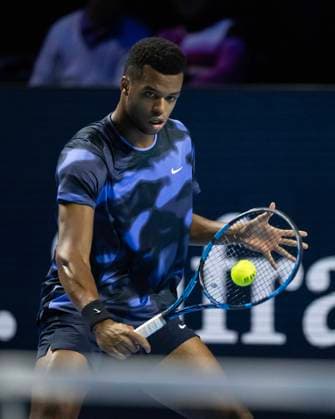 26th October 2024; St. Jakobshalle, Basel, Switzerland; ATP, Tennis Herren 500 Swiss Indoors Basel Tennis, Day 6; Giovanni Mpetshi Perricard (FRA) in action against Holger Rune (DEN) in the semi finals  ActionPlus12708524 DavidxEmm