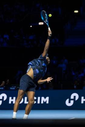 26th October 2024; St. Jakobshalle, Basel, Switzerland; ATP, Tennis Herren 500 Swiss Indoors Basel Tennis, Day 6; Giovanni Mpetshi Perricard (FRA) in action against Holger Rune (DEN) in the semi finals  ActionPlus12708529 DavidxEmm