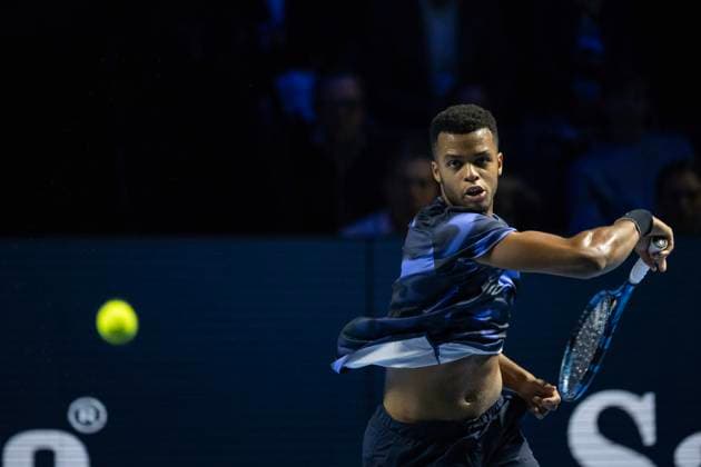26th October 2024; St. Jakobshalle, Basel, Switzerland; ATP, Tennis Herren 500 Swiss Indoors Basel Tennis, Day 6; Giovanni Mpetshi Perricard (FRA) in action against Holger Rune (DEN) in the semi finals  ActionPlus12708534 DavidxEmm