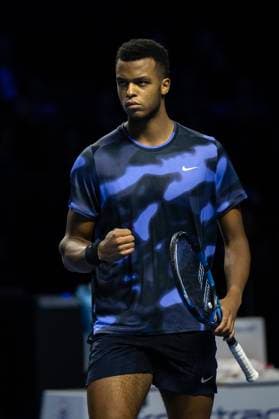 26th October 2024; St. Jakobshalle, Basel, Switzerland; ATP, Tennis Herren 500 Swiss Indoors Basel Tennis, Day 6; Giovanni Mpetshi Perricard (FRA) reacts after winning the match against Holger Rune (DEN) in the semi finals  ActionPlus12708545 DavidxEmm