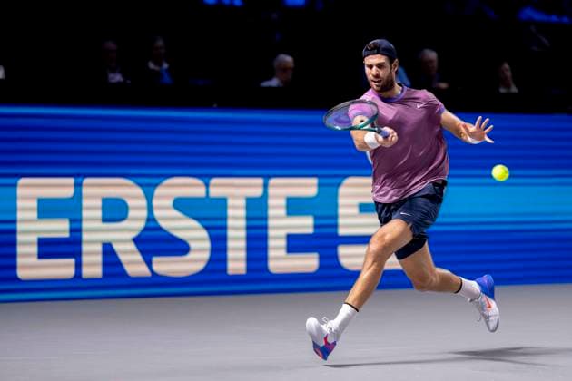 KAREN KHACHANOV in picture, winner in match against ALEXANDER DE MINAUR AUS at the ATP World Tour, Erste Bank Open at the Wiener Stadthalle Vienna