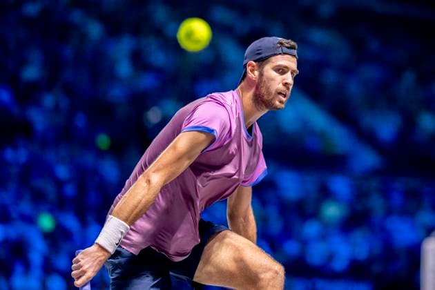 KAREN KHACHANOV in picture, winner in match against ALEXANDER DE MINAUR AUS at the ATP World Tour, Erste Bank Open at the Wiener Stadthalle Vienna