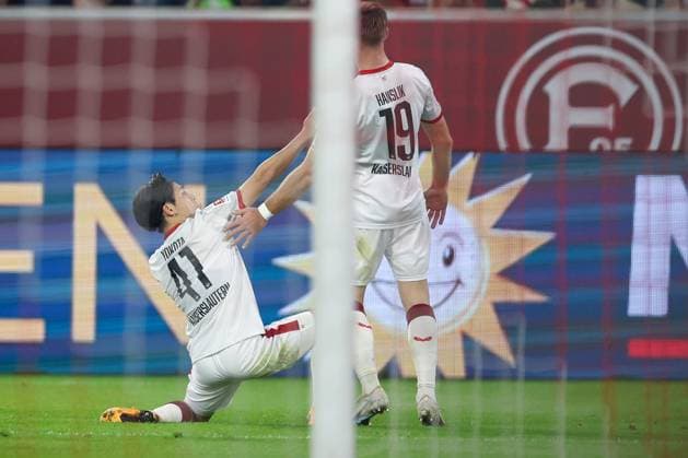 26 10 2024, Football, Fortuna Düsseldorf 1 FC Kaiserslautern, 2 Bundesliga, Merkur Spiel Arena, Season 2024 2025 Goal celebration after the 2 2 equalizer by Daisuke Yokota FCK 41 DFB regulations prohibit any use of photographs as image sequences and or quasi video North Rhine-Westphalia Germany