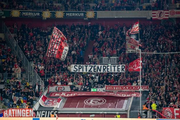 26 10 2024, Football 2 Bundesliga, Season 2024 2025, Matchday 10, Fortuna Düsseldorf vs 1 FC Kaiserslautern in the Merkur Spiel Arena in Düsseldorf The Duesseldorf fans are in the mood Important note According to the regulations of the DFL German Football League or the DFB German Football Association, it is prohibited to use or have used photographs taken in the stadium and or from the match in the form of sequential images and or video-like photo series Photo Kirchner Media TH Copyright: xKirchner-Media THx