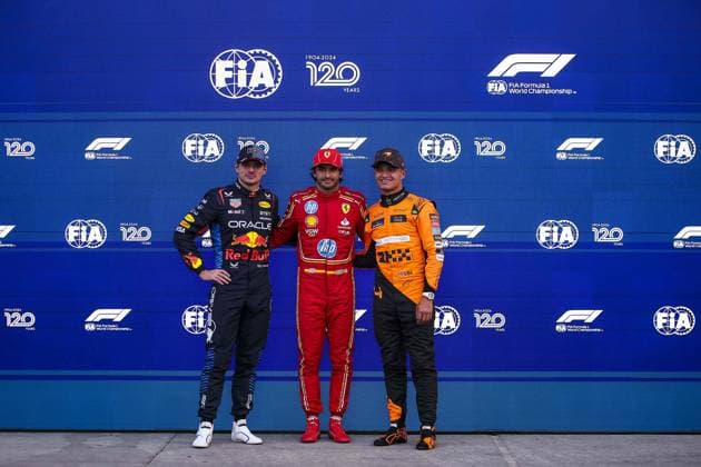 VERSTAPPEN Max (ned), Red Bull Racing RB20, SAINZ Carlos (spa), Scuderia Ferrari SF-24, NORRIS Lando (gbr), McLaren F1 Team MCL38, portrait during the Formula 1 Gran Premio de la Ciudad de Mexico 2024, 20th round of the 2024 Formula One World Championship, WM, Weltmeisterschaft from October 25 to 27, 2024 on the Autodromo Hermanos Rodriguez, in Mexico City, Mexico - F1 - MEXICO CITY GRAND PRIX 2024 DPPI Panoramic 241027_R20_MESSICO_EA013748