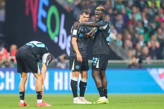 Florian Wirtz Bayer 04 Leverkusen , Granit Xhaka Bayer 04 Leverkusen and Victor Boniface Bayer 04 Leverkusen look dejected, Bundesliga, SV Werder Bremen v Bayer 04 Leverkusen, Weser Stadium, October 26, 2024 in Bremen, Germany Photo by Marco Steinbrenner DeFodi Images Florian Wirtz Bayer 04 Leverkusen , Granit Xhaka Bayer 04 Leverkusen and Victor Boniface Bayer 04 Leverkusen look dejected, Bundesliga, SV Werder Bremen v Bayer 04 Leverkusen, Weser Stadium, October 26, 2024 in Bremen, Germany Photo by Marco Steinbrenner DeFodi Images DFL regulations prohibit any use of photographs as image sequences and or quasi video not used in POL SRB CRO FRA GBR NED ITA USA Defodi 700 bremen lever 20241026 218 Defodi-700 not used in POL SRB CRO FRA GBR NED ITA USA DFL regulations prohibit any use of photographs as image sequences and or quasi-video.