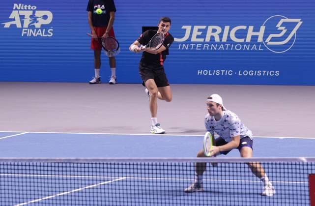 TENNIS - ATP, Tennis Herren Erste Bank Open VIENNA,AUSTRIA,27.OCT.24 - TENNIS - ATP World Tour, Erste Bank Open. Image shows Alexander Erler and Lucas Miedler (AUT).  GEPAxpictures xWalterxLuger