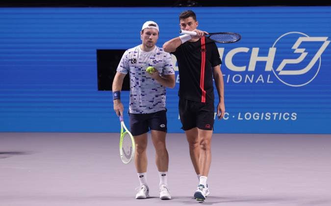TENNIS - ATP, Tennis Herren Erste Bank Open VIENNA,AUSTRIA,27.OCT.24 - TENNIS - ATP World Tour, Erste Bank Open. Image shows Lucas Miedler and Alexander Erler (AUT).  GEPAxpictures xWalterxLuger