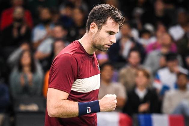 October 27, 2024, Paris, France, France: Quentin HALYS of France celebrates his point during the second qualifying day of the Rolex Paris Masters 1000 tennis tournament at Accor Arena on October 27, 2024 in Paris, France. Paris France - ZUMAm308 20241027_zsp_m308_004 Copyright: xMatthieuxMirvillex