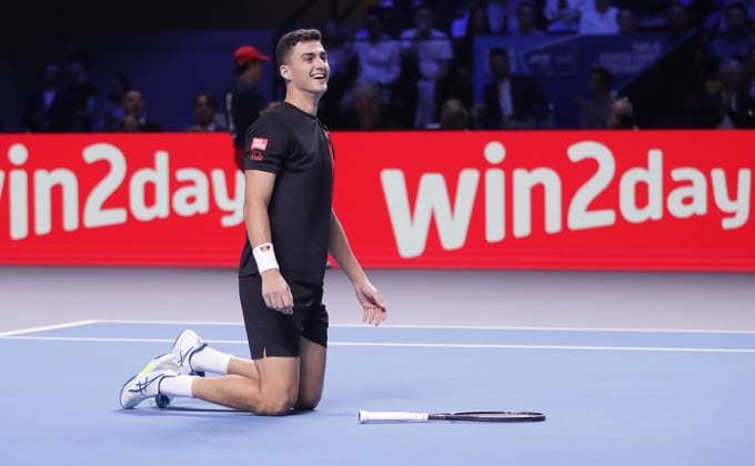 TENNIS - ATP, Tennis Herren Erste Bank Open VIENNA,AUSTRIA,27.OCT.24 - TENNIS - ATP World Tour, Erste Bank Open. Image shows the rejoicing of Alexander Erler (AUT).  GEPAxpictures xWalterxLuger