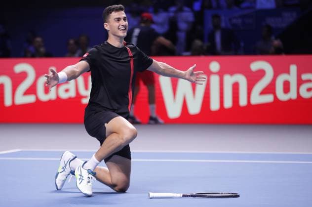 TENNIS - ATP, Tennis Herren Erste Bank Open VIENNA,AUSTRIA,27.OCT.24 - TENNIS - ATP World Tour, Erste Bank Open. Image shows the rejoicing of Alexander Erler (AUT).  GEPAxpictures xWalterxLuger