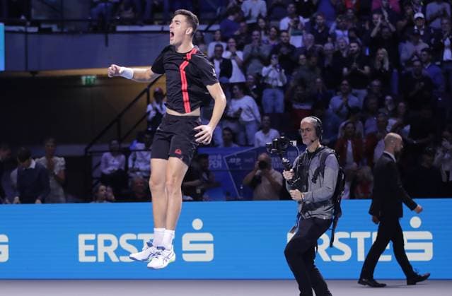 TENNIS - ATP, Tennis Herren Erste Bank Open VIENNA,AUSTRIA,27.OCT.24 - TENNIS - ATP World Tour, Erste Bank Open. Image shows the rejoicing of Alexander Erler (AUT).  GEPAxpictures xWalterxLuger