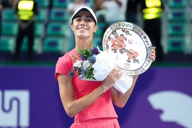 GUANGZHOU, CHINA - OCTOBER 27: Olga Danilovic of Serbia celebrates after winning the Women s Singles Final match against Caroline Dolehide of United States on day 7 of 2024 Guangzhou Open at Nansha International Tennis Centre on October 27, 2024 in Guangzhou, Guangdong Province of China.  Copyright: xWuxZhizhaox 111526715017