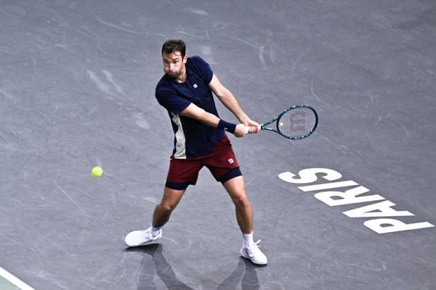 Quentin Halys ( FRA ) during the Rolex Paris Masters at Accor Hotel Arena on October 27, 2024 in Paris, France. ( Photo by Federico Pestellini Panoramic ) TENNIS : Rolex Paris Masters - Paris - 27 10 2024 FedericoPestellini Panoramic 