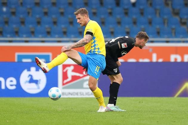 Braunschweig vs Münster, 2 BL Braunschweig, 27 10 2024, FOOTBALL Eintracht Braunschweig vs SC Preußen Münster, 2 BL, Season 2024 25 Sebastian Polter Eintracht Braunschweig , Niko Koulis Münster Braunschweig
