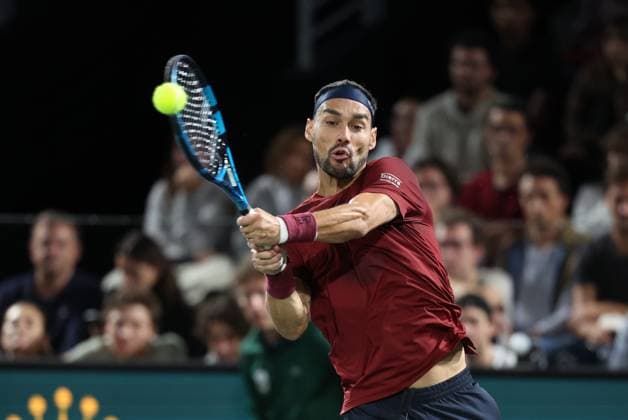 ROLEX PARIS MASTERS TENNIS 2024 Thierry Larret Maxppp. Tennis. Rolex Paris Masters. Accorhotels Arena, Paris (75), le 27 Octobre 2024. Qualifications : Arthur CAZAUX (FRA) vs Fabio FOGNINI (ITA) Paris (75) ACCORHOTELS ARENA ILE DE FRANCE FRANCE  Copyright: xMAXPPPxThierryxLarretx TL_20241027_4011 0775714610st