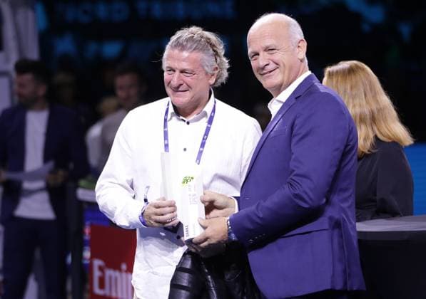 TENNIS - ATP, Tennis Herren Erste Bank Open VIENNA,AUSTRIA,27.OCT.24 - TENNIS - ATP World Tour, Erste Bank Open. Image shows Peter Moizi (Kronenzeitung) and tournament director Herwig Straka.  GEPAxpictures xWalterxLuger