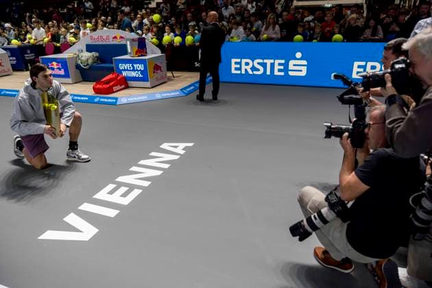 JACK DRAPER GBR celebrating his victory of the Erste Bank Open after match against KAREN KHACHANOV at the ATP World Tour, Erste Bank Open at the Wiener Stadthalle Vienna