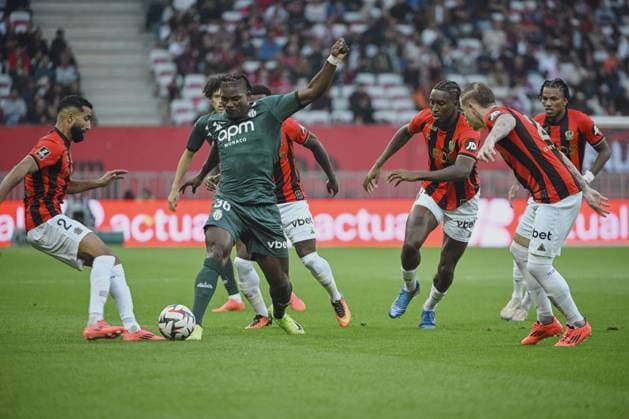 Forward EMBOLO Breel (AS Monaco). OGC Nice vs AS Monaco, Ligue 1 Mcdonalds in Allianz Riviera Stadium, NICE, France, on 27 October, 2024. FOOTBALL : L1 J9 - OGC Nice vs AS Monaco - Ligue 1 - 27 10 24 FredDides Panoramic 