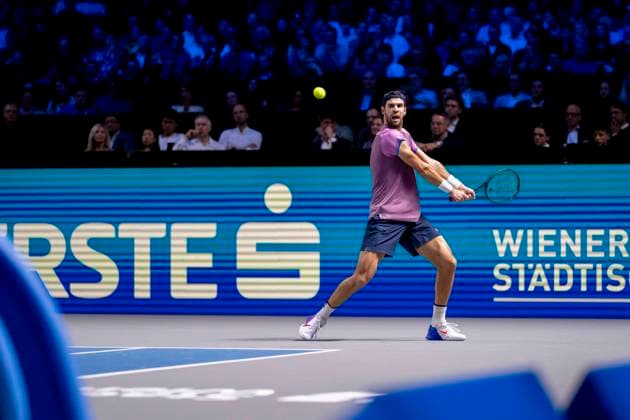 KAREN KHACHANOV in picture in match against JACK DRAPER GBR at the ATP World Tour, Erste Bank Open at the Wiener Stadthalle Vienna