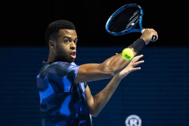 27th October 2024; St. Jakobshalle, Basel, Switzerland; ATP, Tennis Herren 500 Swiss Indoors Basel Tennis, Day 7; Giovanni Mpetshi Perricard (FRA) in action against Ben Shelton (USA) in the singles final  ActionPlus12709423 DavidxEmm