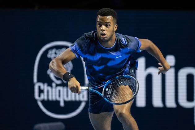 27th October 2024; St. Jakobshalle, Basel, Switzerland; ATP, Tennis Herren 500 Swiss Indoors Basel Tennis, Day 7; Giovanni Mpetshi Perricard (FRA) in action against Ben Shelton (USA) in the singles final  ActionPlus12709424 DavidxEmm