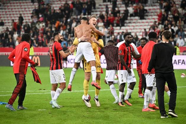 OGC Nice v AS Monaco - Ligue 1 MCDonald s 2024 2025 02 Ali ABDI (ogcn) - 01 Marcin BULKA (ogcn) - 24 Gaetan LABORDE (ogcn) during the Ligue 1 MCDonald s match between Nice and Monaco at Allianz Riviera Stadium on October 27, 2024 in Nice, France. Nice France  Copyright: xFEPx 776228937