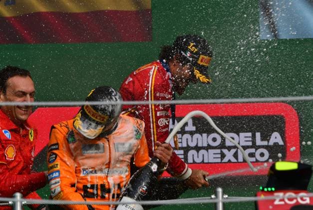 October 27, 2024, Mexico City, Mexico City, Mexico: The Spanish CARLOS SAINZ became the fastest driver this Sunday at the FORMULA 1 Grand Prix of Mexico City 2024 , followed by the British LANDO NORRIS of the McLaren team, second place and CHARLES LECRERC, of Ã¢â‚¬¹Ã¢â‚¬¹the Ferrari team in third place. Mexico City Mexico - ZUMAn296 0775840950st Copyright: xJorgexNunezx