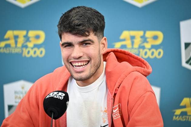 Carlos Alcaraz press conference, PK, Pressekonferenz of The Rolex Paris Masters - Paris Spanish tennis player Carlos Alcaraz at a press conference as part of the Media Day of the Rolex Paris Masters in Bercy. Paris, France on October 28, 2024. Photo by Tomas Stevens ABACAPRESS.COM Paris France  Copyright: xStevensxTomas ABACAx