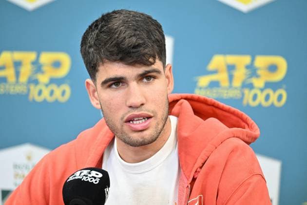 Carlos Alcaraz press conference, PK, Pressekonferenz of The Rolex Paris Masters - Paris Spanish tennis player Carlos Alcaraz at a press conference as part of the Media Day of the Rolex Paris Masters in Bercy. Paris, France on October 28, 2024. Photo by Tomas Stevens ABACAPRESS.COM Paris France  Copyright: xStevensxTomas ABACAx