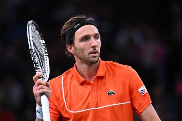2024 Rolex Paris Masters First Round - Paris Arthur Rinderknech (FRA) during his first round at the 2024 Rolex Paris Masters at the Accor Arena in Paris, FRANCE, on October 28, 2024. Photo by Corinne Dubreuil ABACAPRESS.COM Paris France  Copyright: xDubreuilxCorinne ABACAx