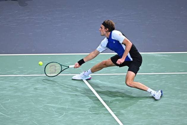 Paris Masters Stefanos Tsitsipas (GRE) during his first rounb at the 2024 Rolex Paris Masters at the Accor Arena in Paris, France, on October 28, 2024. Photo by Corinne Dubreuil ABACAPRESS.COM Paris France  Copyright: xDubreuilxCorinne ABACAx