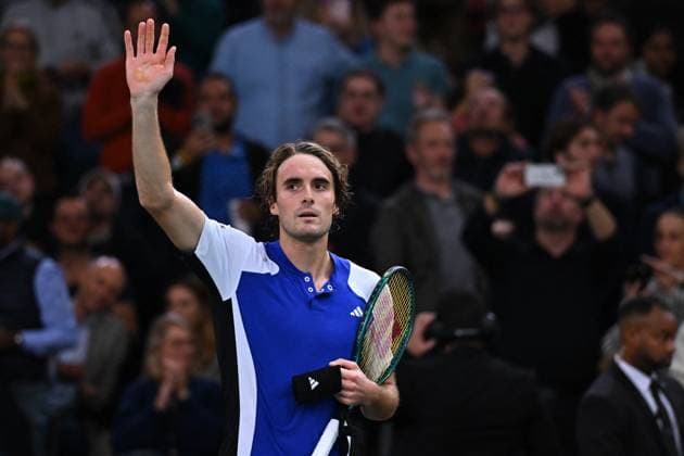 Paris Masters Stefanos Tsitsipas (GRE) during his first rounb at the 2024 Rolex Paris Masters at the Accor Arena in Paris, France, on October 28, 2024. Photo by Corinne Dubreuil ABACAPRESS.COM Paris France  Copyright: xDubreuilxCorinne ABACAx