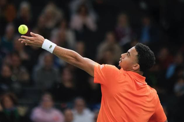 October 29, 2024, Paris, France: ARTHUR FILS (FRA) returns the ball to MARIN CILIC (CRO) during two one of Rolex Paris Masters 1000 tournament at Paris Accor Arena Stadium in Paris France Paris France - ZUMAp119 20241029_zaf_p119_004 Copyright: xPierrexSteveninx