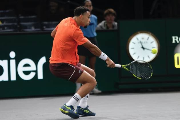 October 29, 2024, Paris, France: ARTHUR FILS (FRA) returns the ball to MARIN CILIC (CRO) during two one of Rolex Paris Masters 1000 tournament at Paris Accor Arena Stadium in Paris France Paris France - ZUMAp119 20241029_zaf_p119_005 Copyright: xPierrexSteveninx