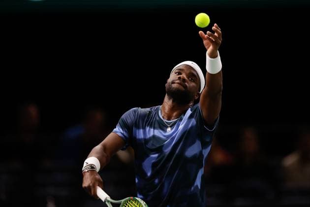 Paris, 29 10 2024 Tennis Rolex Paris Masters 2024, Frances Tiafoe USA Giovanni Mpetshi Perricard FRA v l , Frances Tiafoe USA makes a serve Copyright: AntonioxBorga