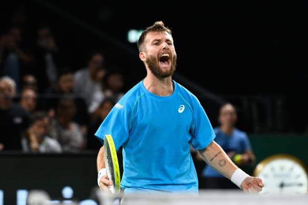 Corentin MOUTET ( France ) celebrates during the Rolex Paris Masters at Accor Hotel Arena on October 29, 2024 in Paris, France. (Photo by Federico Pestellini Panoramic ) TENNIS : Rolex Paris Masters - Paris - 29 10 2024 FedericoPestellini Panoramic 