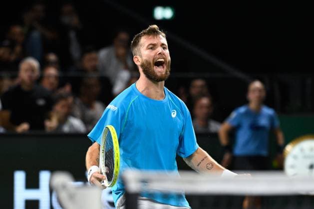 Corentin MOUTET ( France ) celebrates during the Rolex Paris Masters at Accor Hotel Arena on October 29, 2024 in Paris, France. (Photo by Federico Pestellini Panoramic ) TENNIS : Rolex Paris Masters - Paris - 29 10 2024 FedericoPestellini Panoramic 