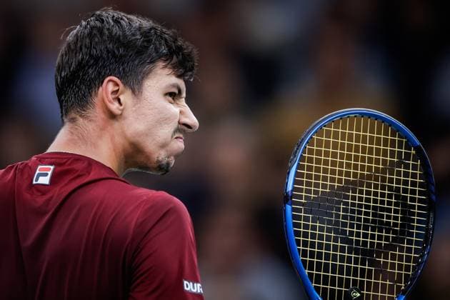 October 30, 2024, Paris, France, France: Alexei POPYRIN of Australia celebrates his point during the third day of the Rolex Paris Masters 1000 tennis tournament at Accor Arena on October 30, 2024 in Paris, France. Paris France - ZUMAm308 20241030_zsp_m308_008 Copyright: xMatthieuxMirvillex