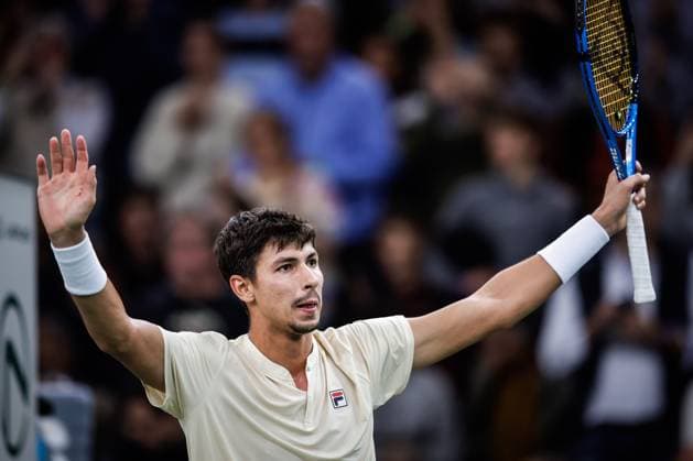 October 30, 2024, Paris, France, France: Alexei POPYRIN of Australia celebrates his victory during the third day of the Rolex Paris Masters 1000 tennis tournament at Accor Arena on October 30, 2024 in Paris, France. Paris France - ZUMAm308 20241030_zsp_m308_013 Copyright: xMatthieuxMirvillex