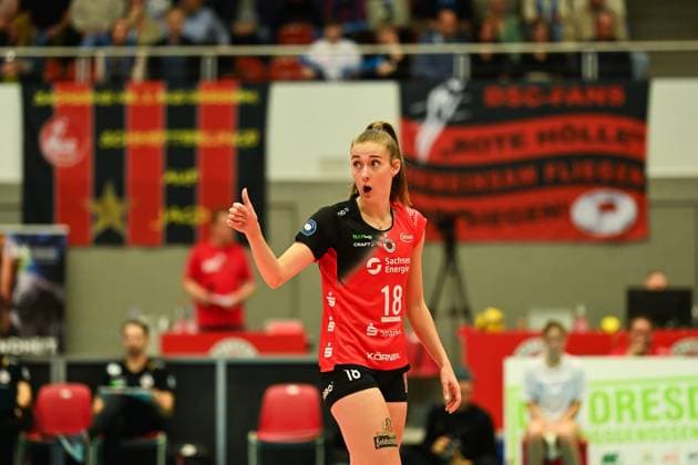 Sarah Straube Dresdner SC, 18 Dresdner SC vs VfB Suhl Lotto Thueringen, 1 Volleyball Bundesliga Women, Season 2024 2025, 30 10 2024 Dresdner SC vs VfB Suhl Lotto Thueringen, 1 Volleyball Bundesliga Women, Season 2024 2025, 30 10 2024 Dresden Copyright: xEibner-Pressefoto PatrickxHoepnex EP_PHR