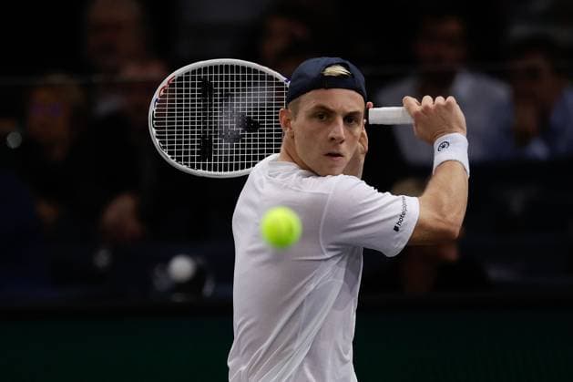 Paris, 30 10 2024 Tennis Rolex Paris Masters 2024, Alexander Zverev GER Tallon Griekspoor NL v l , Tallon Griekspoor NL plays a backhand Copyright: AntonioxBorga