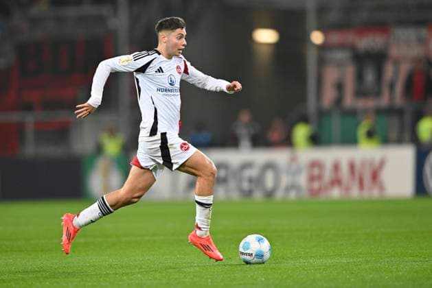 Stefanos Tzimas 1 FC Nuernberg FCN 09 Action on the ball TSG 1899 Hoffenheim vs 1 FC Nuernberg FCN DFB Pokal Second Round 30 10 2024 DFL REGULATIONS PROHIBIT ANY USE OF PHOTOGRAPHS AS IMAGE SEQUENCES AND OR QUASI VIDEO TSG 1899 Hoffenheim vs 1 FC Nuernberg FCN DFB Pokal Second Round