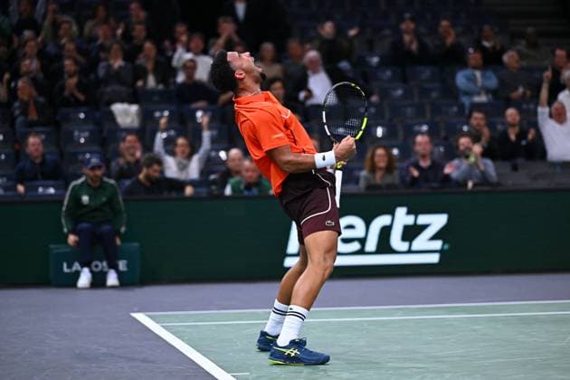 Rolex Paris Masters - 2nd Round Arthur Fils (FRA) during his second round at the 2024 Rolex Paris Masters at the Accor Arena in Paris, France, on October 30, 2024. Photo by Corinne Dubreuil ABACAPRESS.COM Paris France  Copyright: xDubreuilxCorinne ABACAx