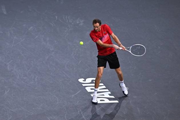 Rolex Paris Masters - 2nd Round Daniil Medvedev (RUS) during his second round at the 2024 Rolex Paris Masters at the Accor Arena in Paris, France, on October 30, 2024. Photo by Corinne Dubreuil ABACAPRESS.COM Paris France  Copyright: xDubreuilxCorinne ABACAx